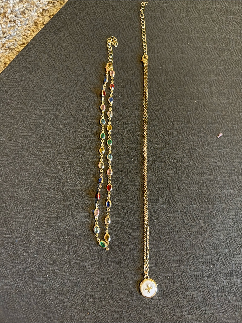 Gold Multi-Color Stone Bracelet and Gold Pendant Necklace Set 11
